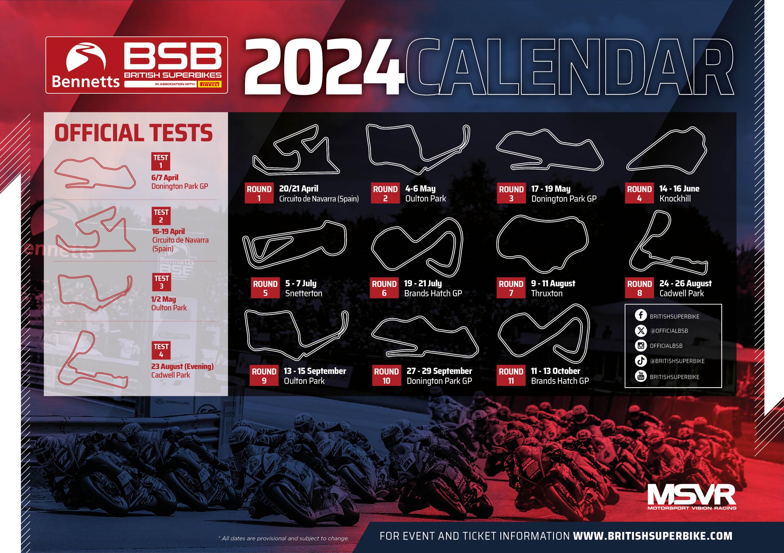 British Superbike kalender van 2024 bekendgemaakt