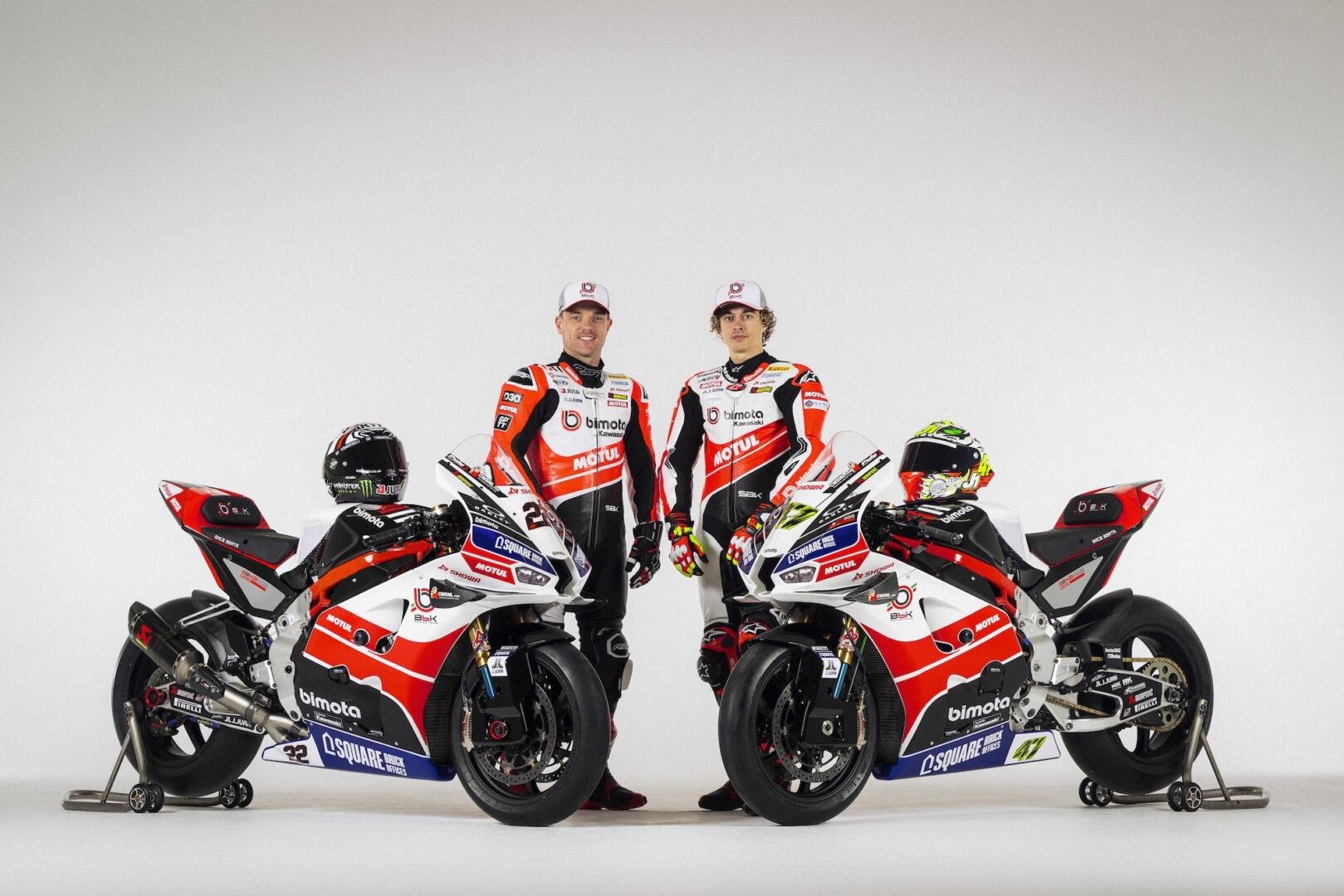 De 2025 kleurstelling van het bimota by Kawasaki Racing Team